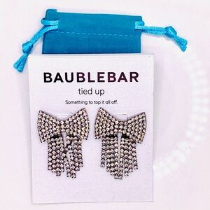BaubleBar Sparkling Silver Bow “tied up” Earrings with CZ crystals